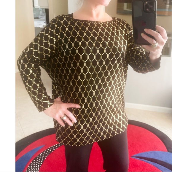 St. John Foil Lattice  Black Gold top blouse NWT - Picture 3 of 11